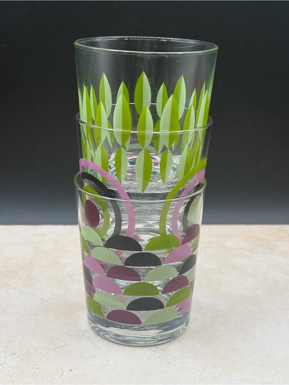 Set of 3 Ikea Godis Mix Juice / Lowball Glasses Geometric Retro 2009
